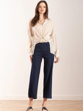 $290 Avenue Montaigne Women’s Pull On ALEX LINEN NAVY Pant Size 8